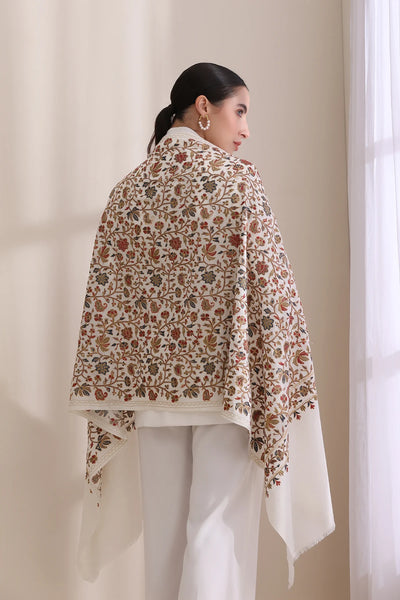 Maya Allover embroidered stole, Cashmere Fine Wool Stole