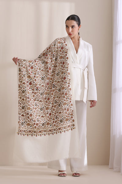 -  Maya Allover embroidered stole, Cashmere Fine Wool Stole