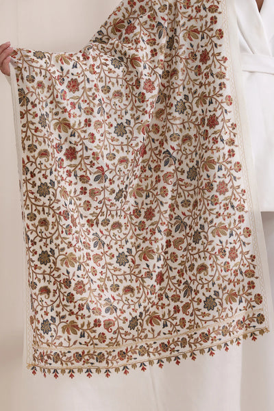 Maya Allover embroidered stole, Cashmere Fine Wool Stole