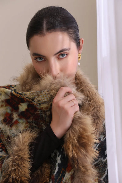 Iris Cashmere Animal Printed Stole With High Quality Fur