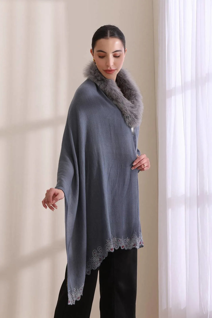 Naira Collared Fur with Butterfly Boreder Stone Work Stole