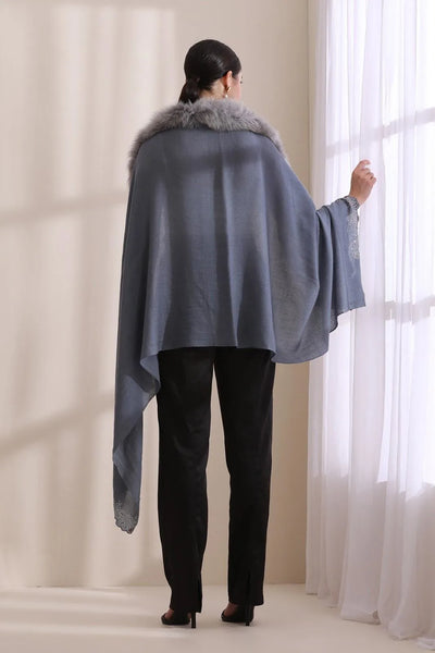 Naira Collared Fur with Butterfly Boreder Stone Work Stole