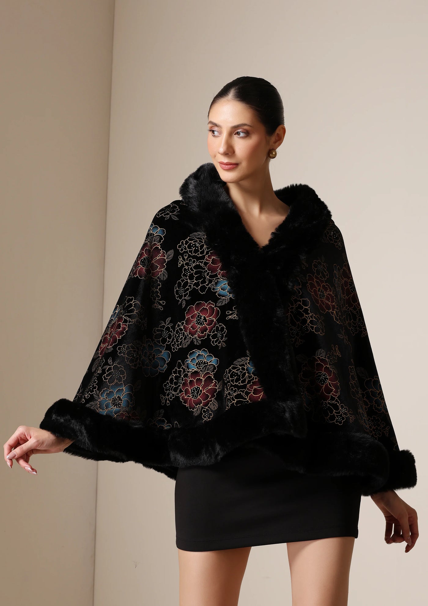 Dusala Noir Bloom Vegan Fur Cape