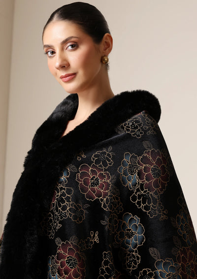Dusala Noir Bloom Vegan Fur Cape