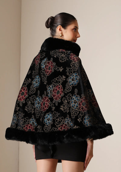 Dusala Noir Bloom Vegan Fur Cape