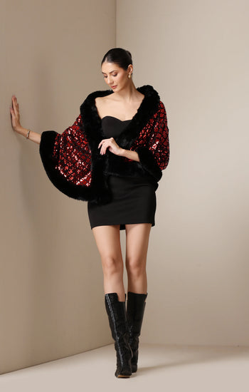 Dusala Scarlet Luxe Vegan Fur Cape