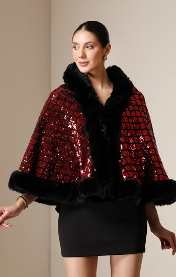 Dusala Scarlet Luxe Vegan Fur Cape