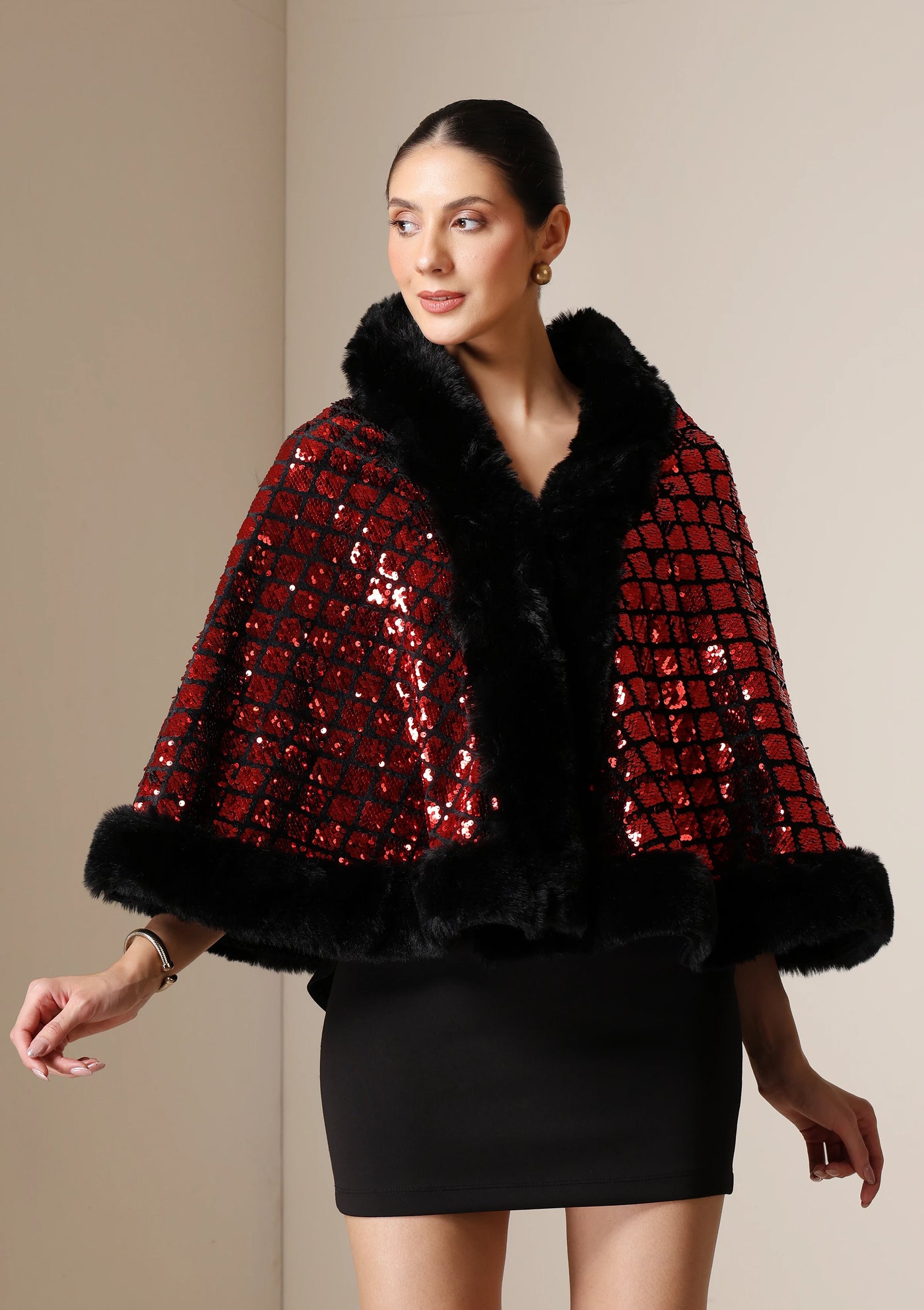 Dusala Scarlet Luxe Vegan Fur Cape