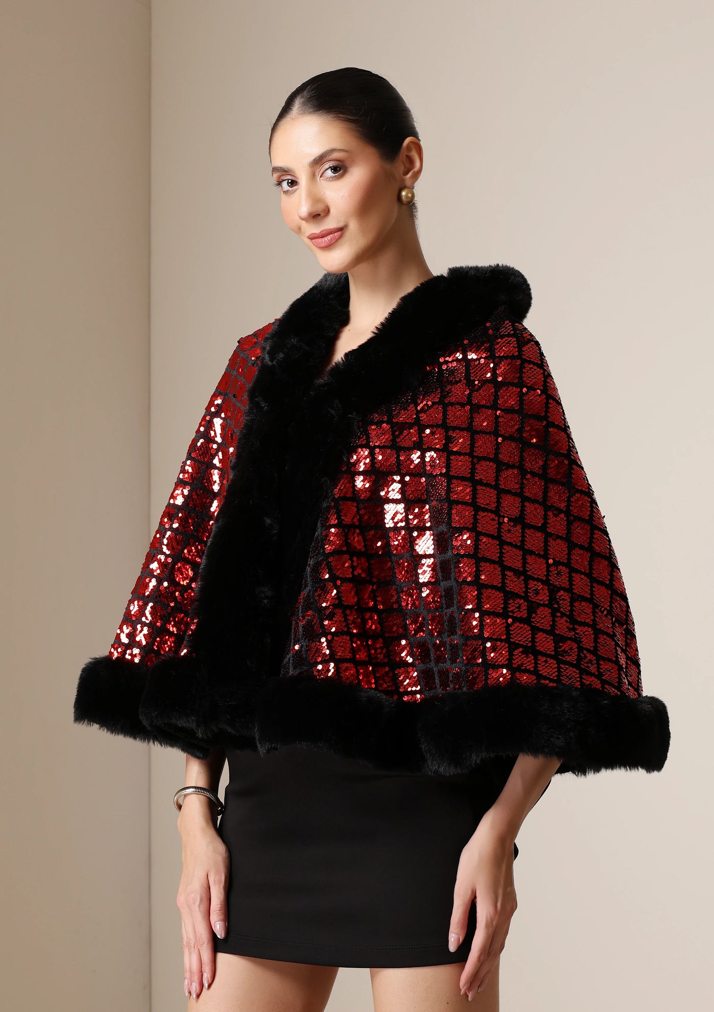 Dusala Scarlet Luxe Vegan Fur Cape