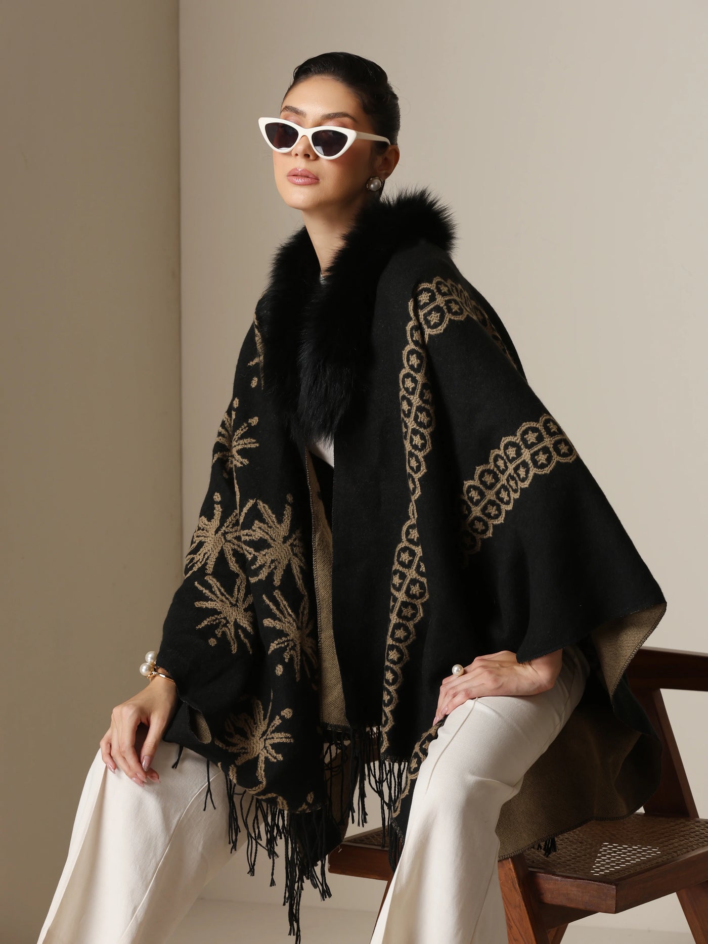 Dusala Midnight Bloom Vegan Fur Cape