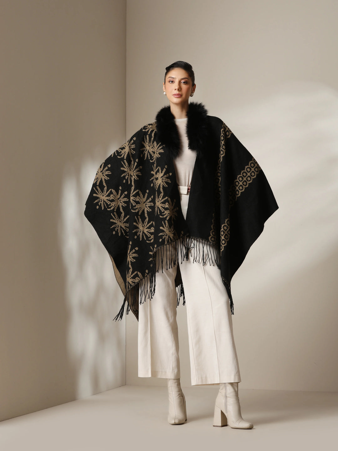 Dusala Midnight Bloom Vegan Fur Cape