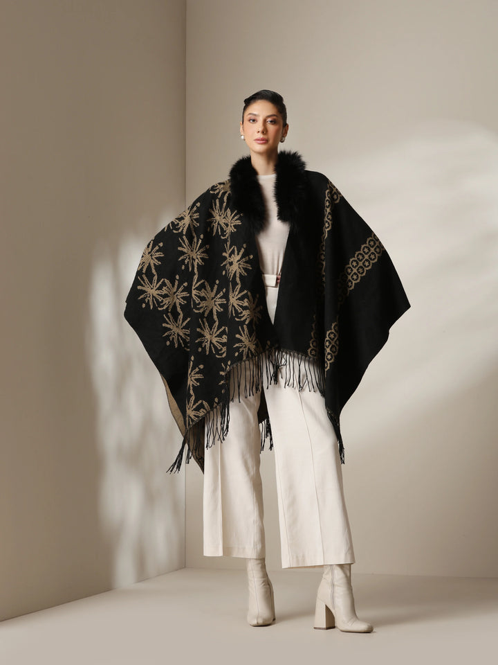 Dusala Midnight Bloom Vegan Fur Cape