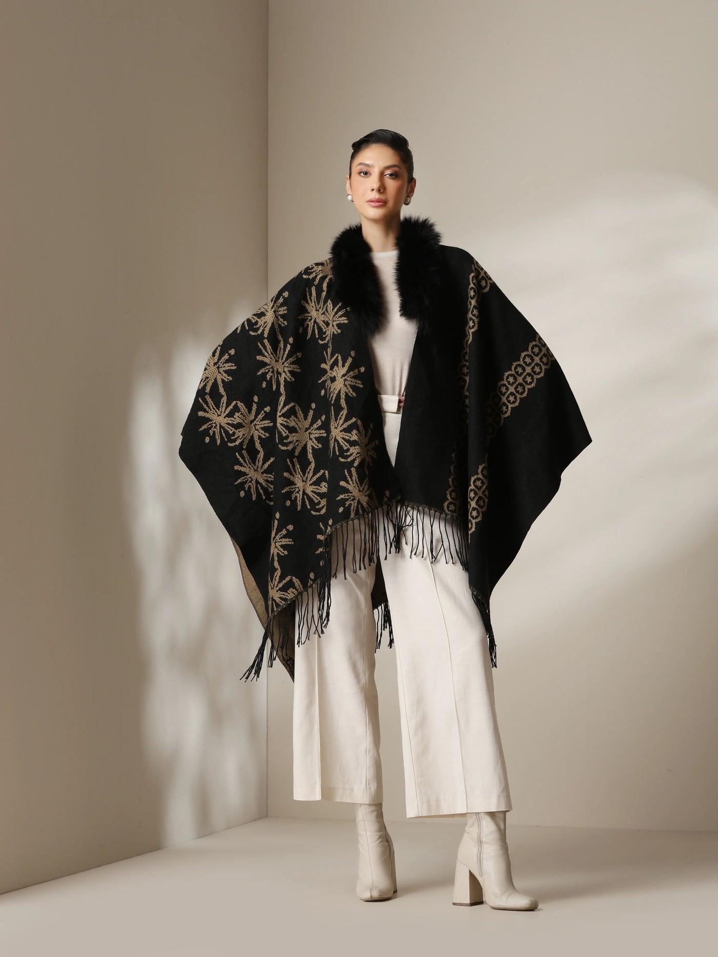 Dusala Midnight Bloom Vegan Fur Cape