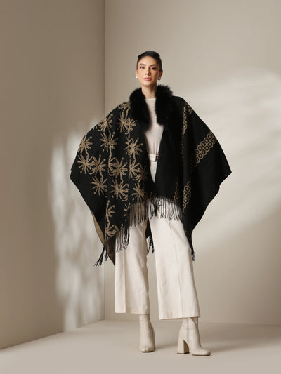 Dusala Midnight Bloom Vegan Fur Cape