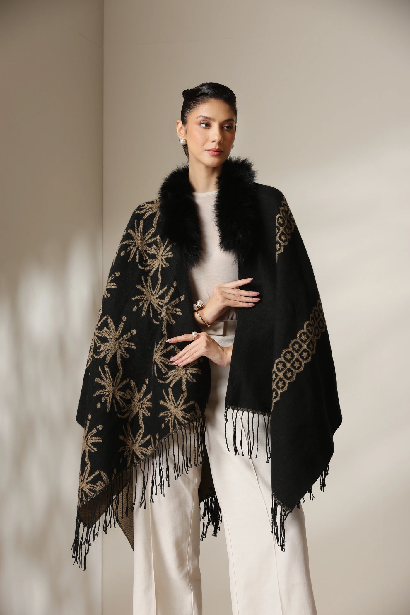 Dusala Midnight Bloom Vegan Fur Cape