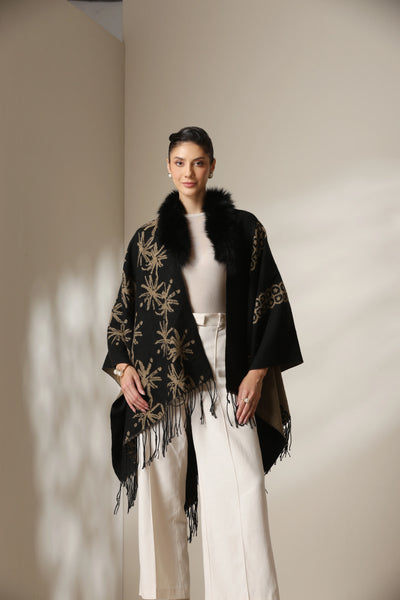 Dusala Midnight Bloom Vegan Fur Cape