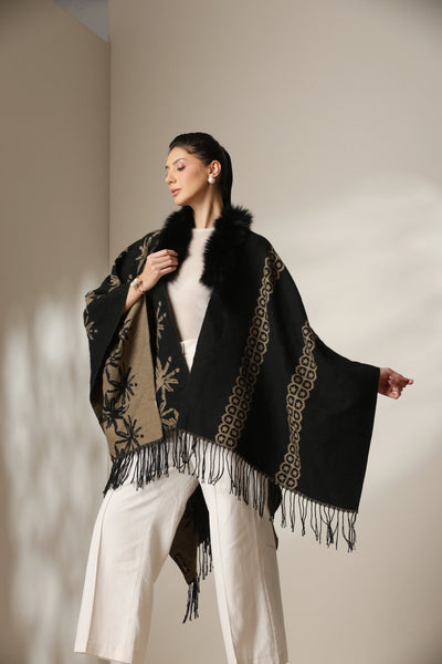 Dusala Midnight Bloom Vegan Fur Cape