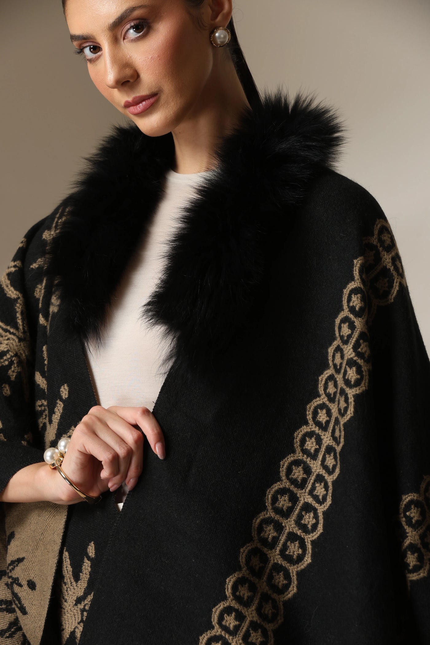 Dusala Midnight Bloom Vegan Fur Cape