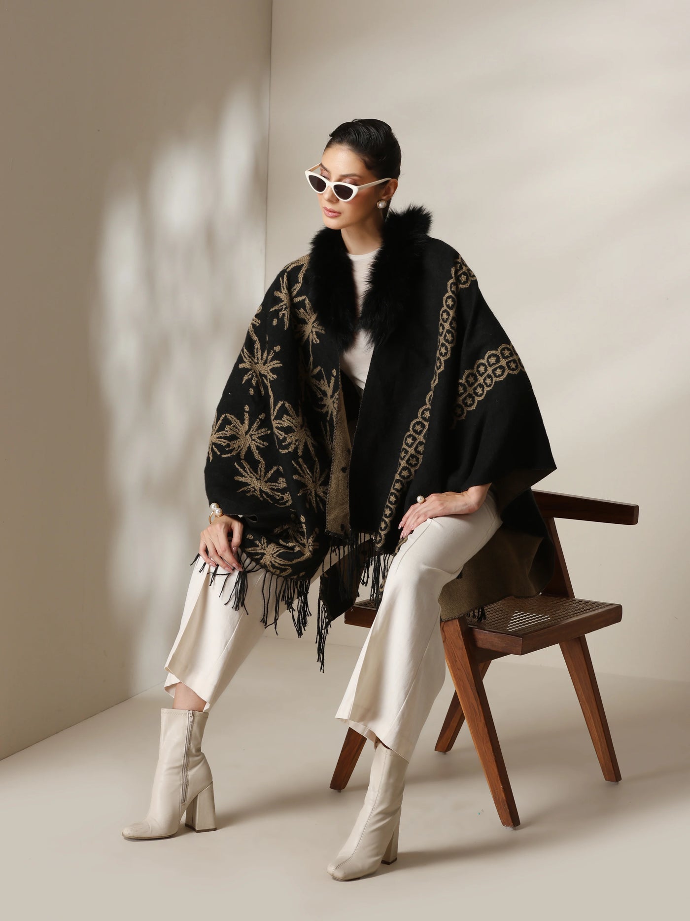 Dusala Midnight Bloom Vegan Fur Cape