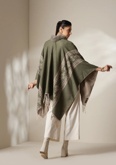 Dusala Olive Mist Vegan Fur Cape