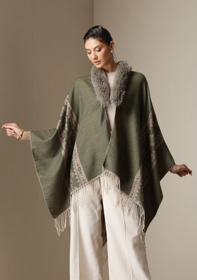 Dusala Olive Mist Vegan Fur Cape