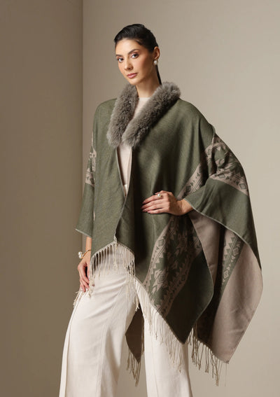 Dusala Olive Mist Vegan Fur Cape
