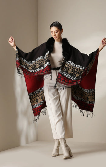 Dusala Crimson Luxe Vegan Fur Cape