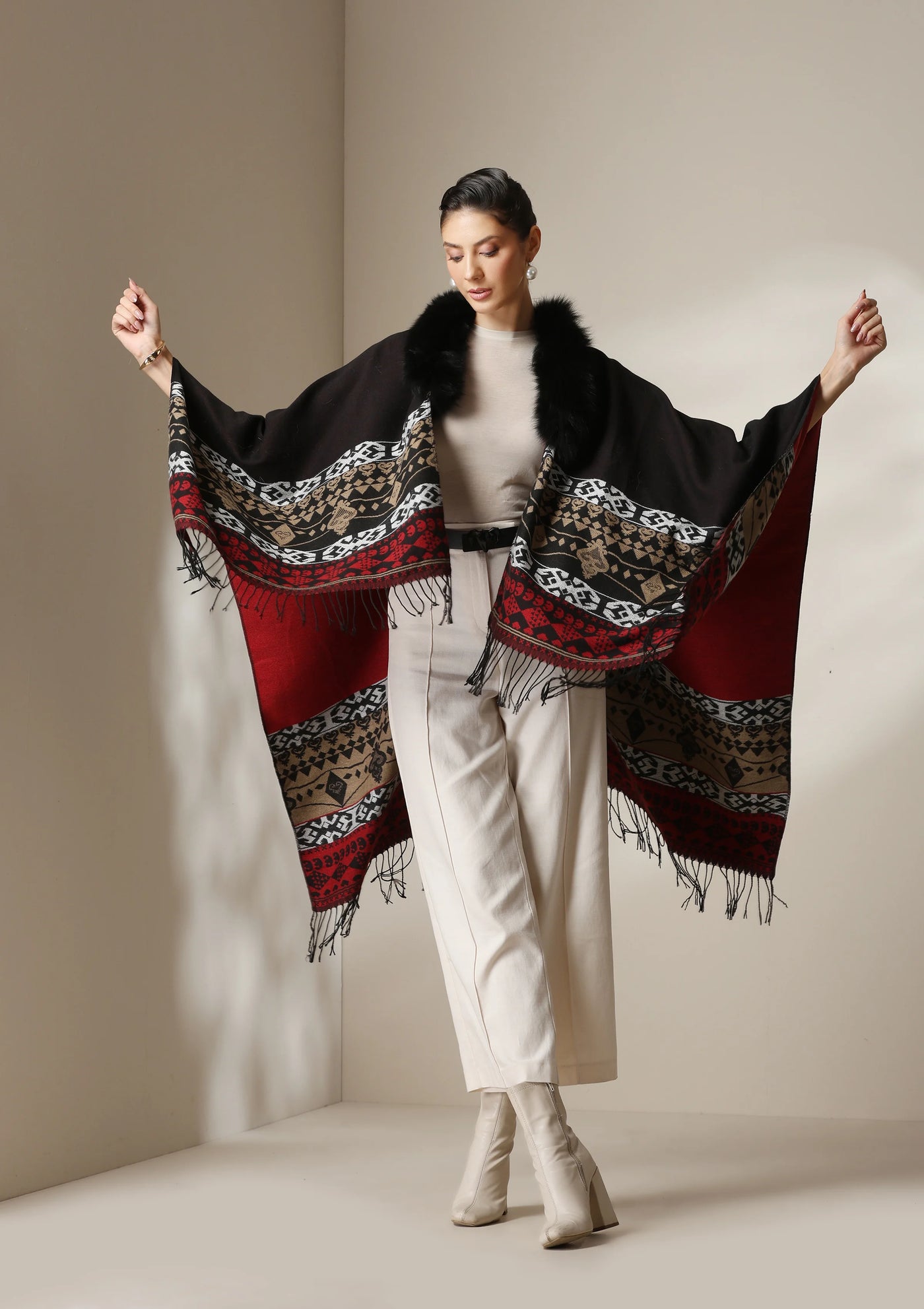 Dusala Crimson Luxe Vegan Fur Cape