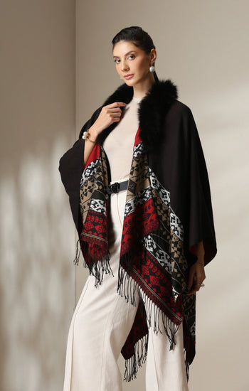 Dusala Crimson Luxe Vegan Fur Cape