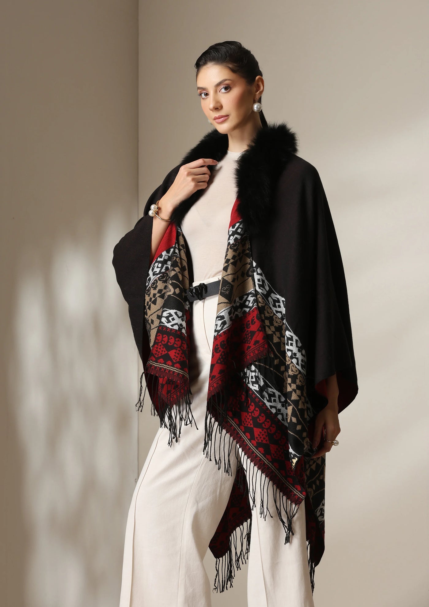 Dusala Crimson Luxe Vegan Fur Cape