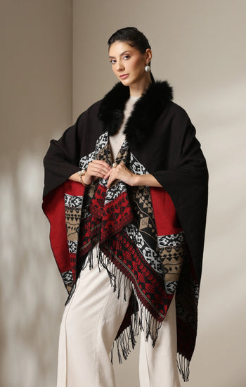 Dusala Crimson Luxe Vegan Fur Cape