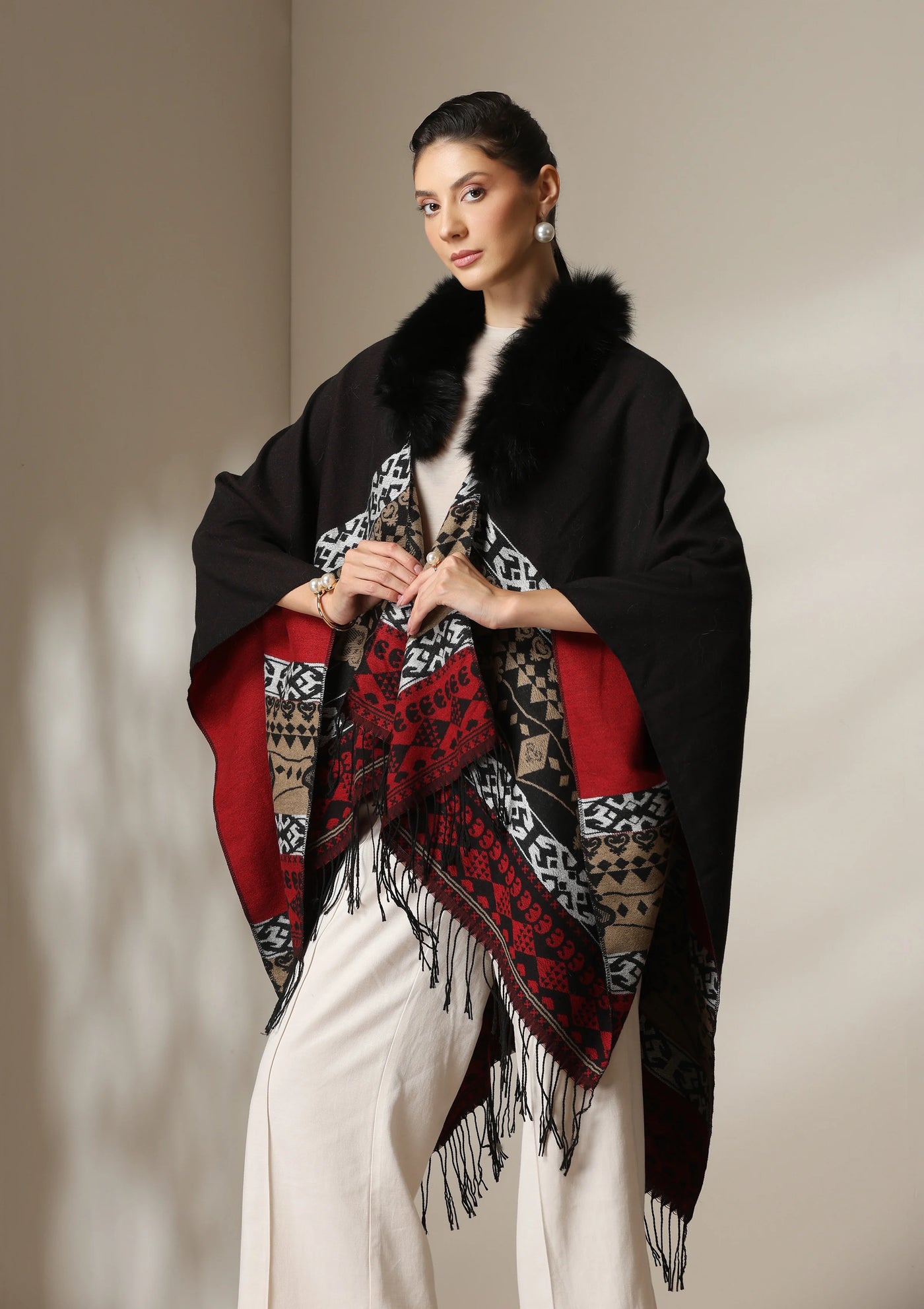 Dusala Crimson Luxe Vegan Fur Cape