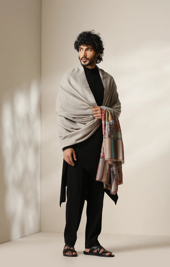 Dusala Ivory Bloom Pashmina Silk kani Shawl for Men