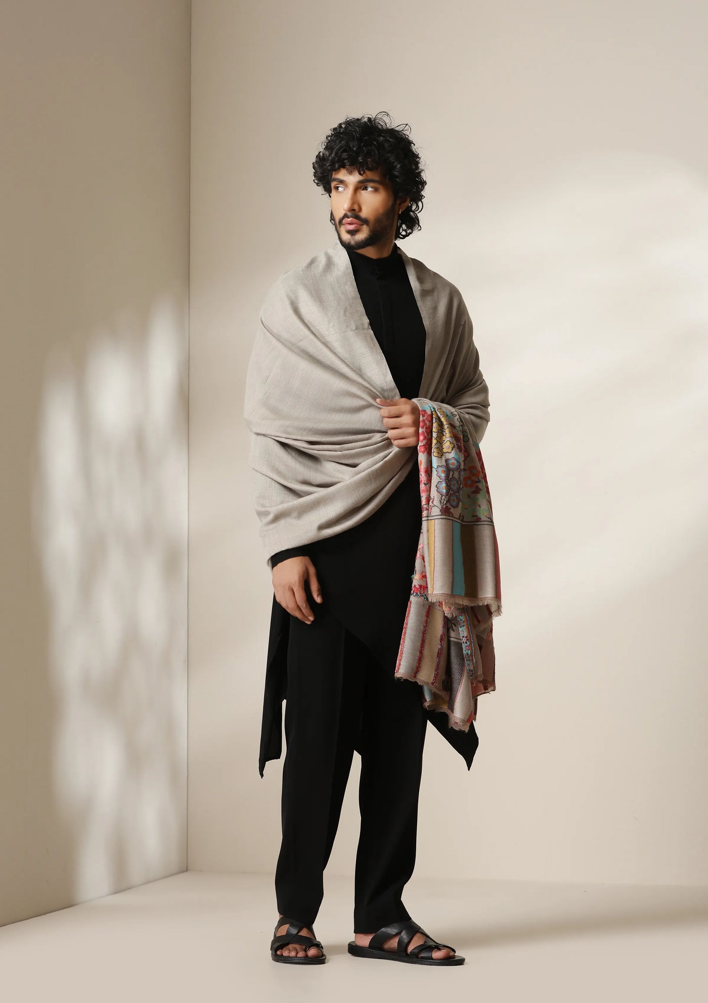 Dusala Ivory Bloom Pashmina Silk kani Shawl for Men
