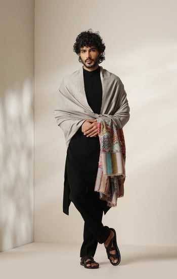 Dusala Ivory Bloom Pashmina Silk kani Shawl for Men