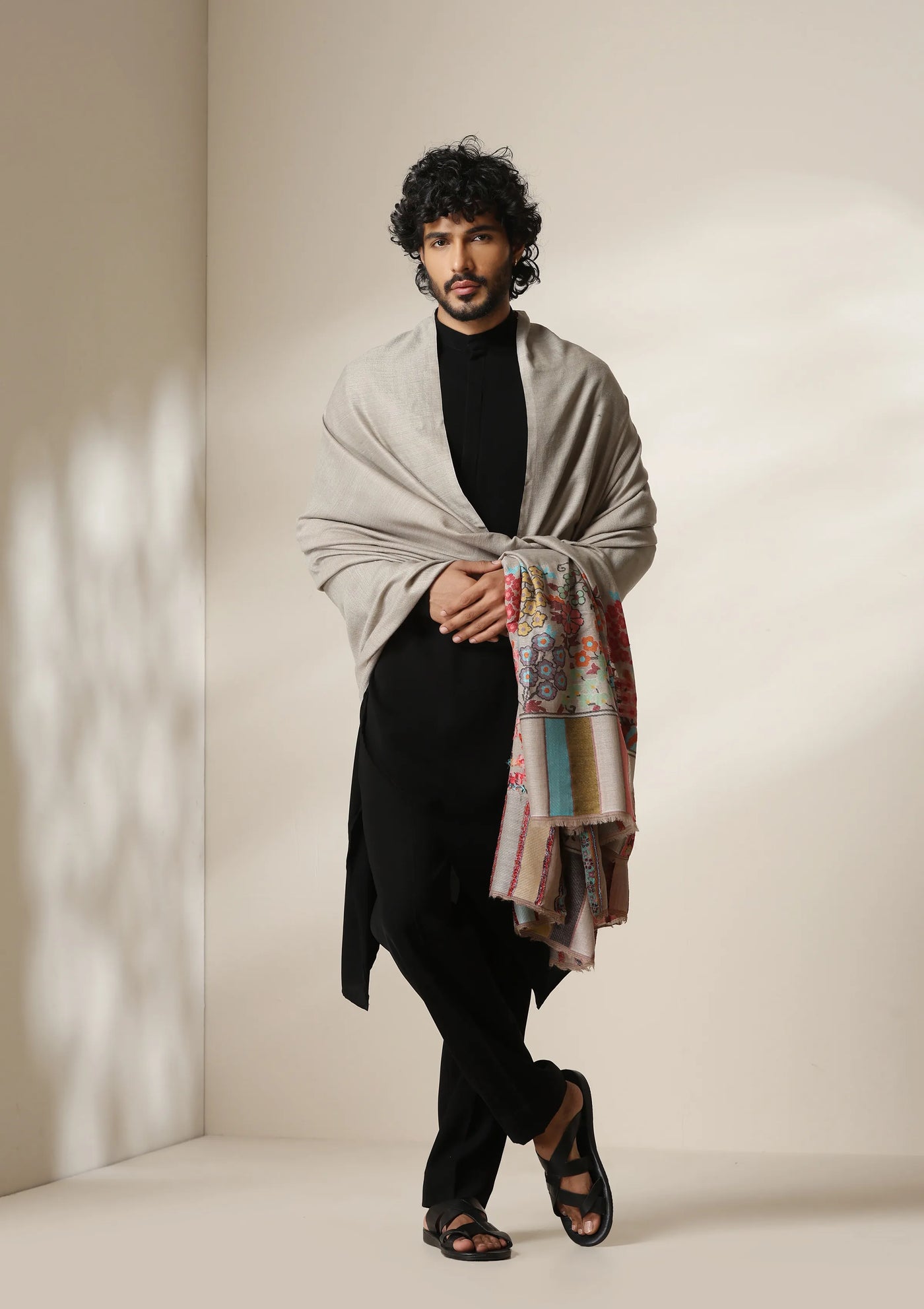 Dusala Ivory Bloom Pashmina Silk kani Shawl for Men