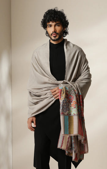 Dusala Ivory Bloom Pashmina Silk kani Shawl for Men