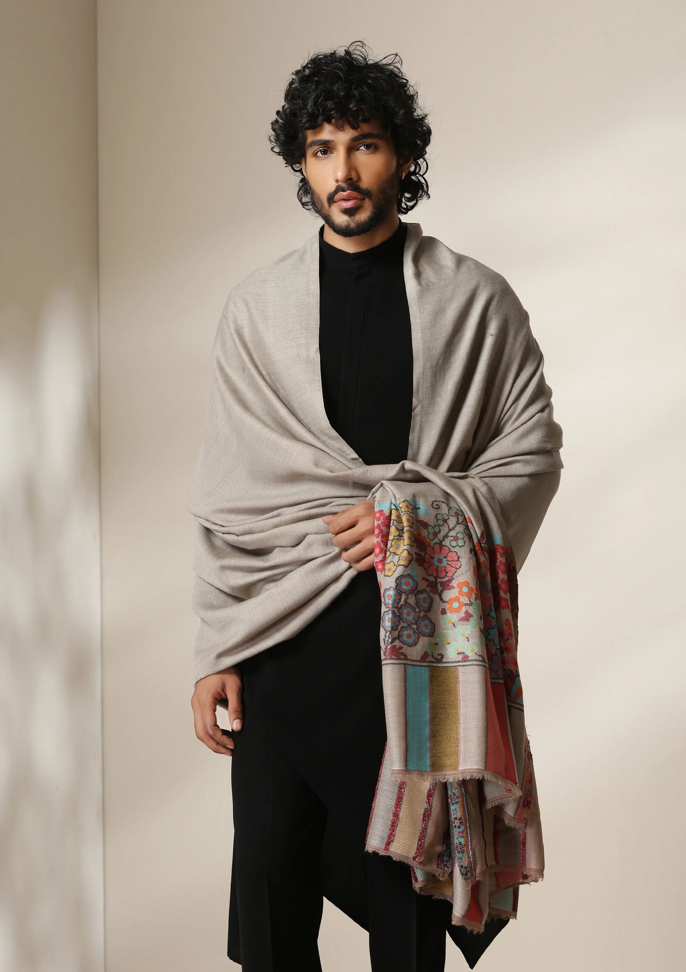 Dusala Ivory Bloom Pashmina Silk kani Shawl for Men