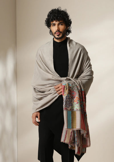 Dusala Ivory Bloom Pashmina Silk kani Shawl for Men