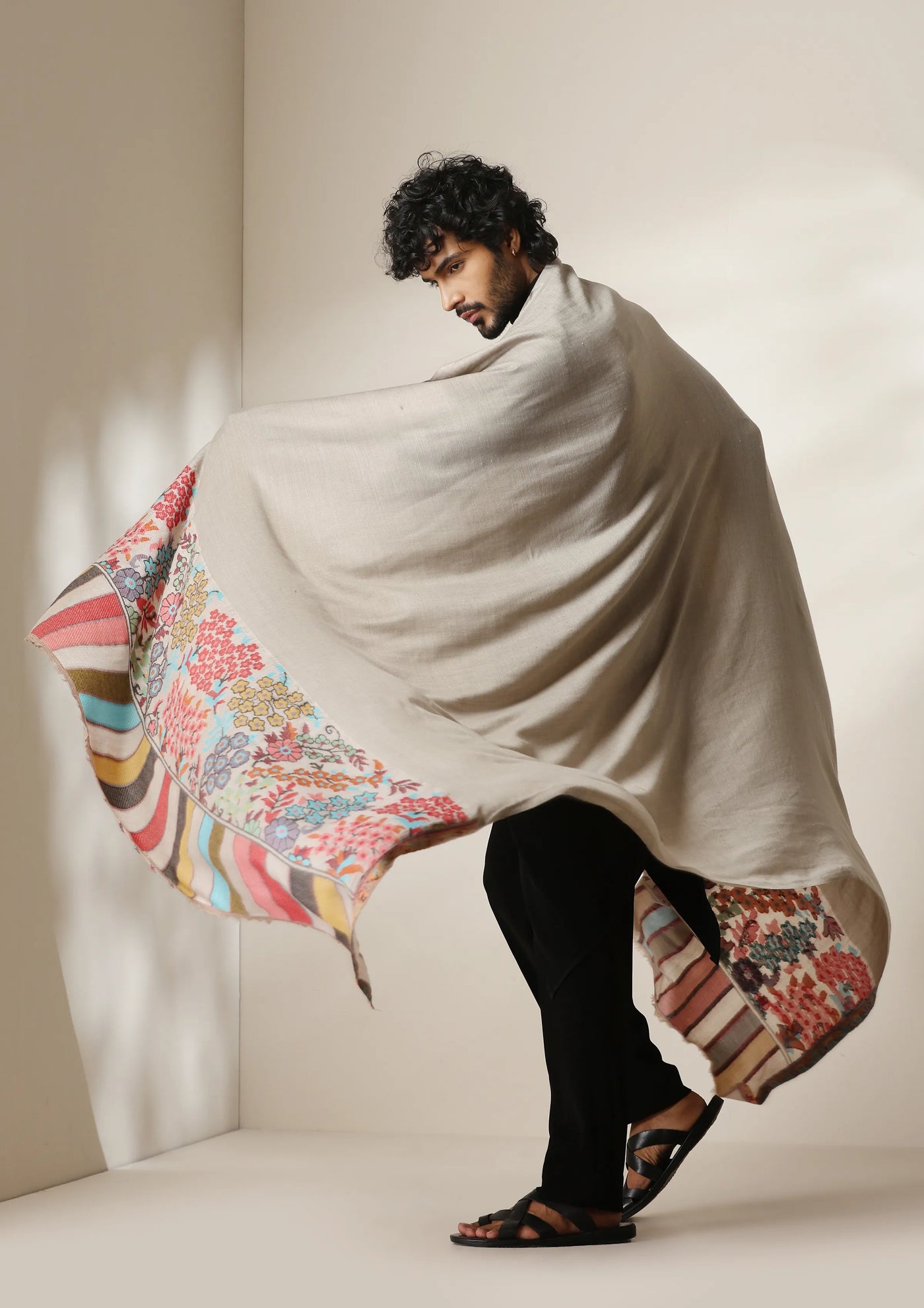 Dusala Ivory Bloom Pashmina Silk kani Shawl for Men