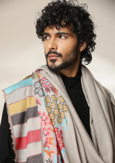 Dusala Ivory Bloom Pashmina Silk kani Shawl for Men