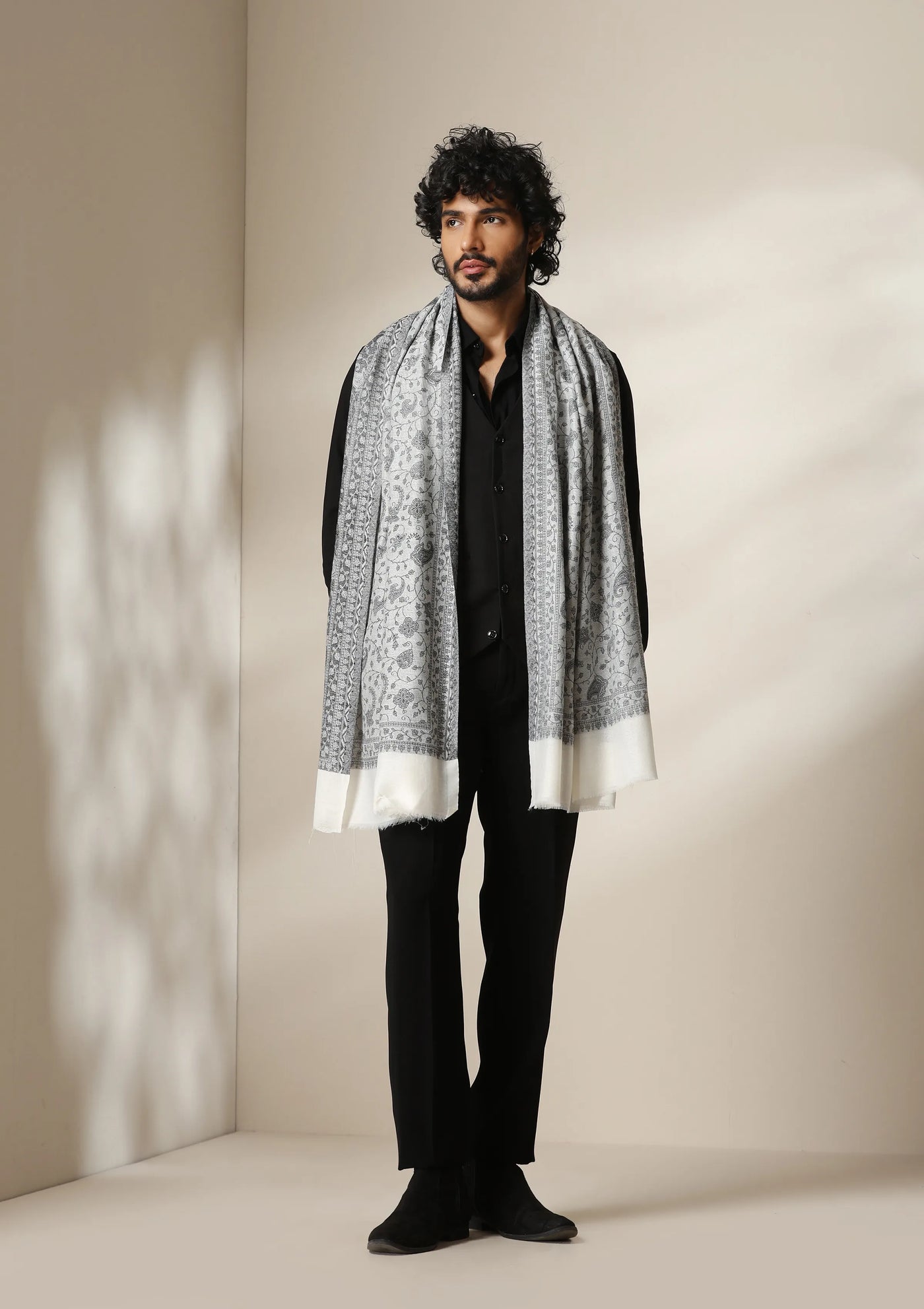 Dusala Silver Mist Pashmina blend Stole for Men & Women