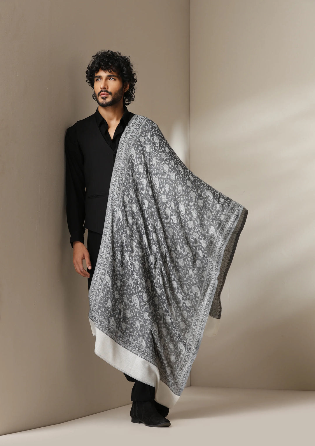 Dusala Silver Mist Pashmina blend Stole for Men &amp; Women