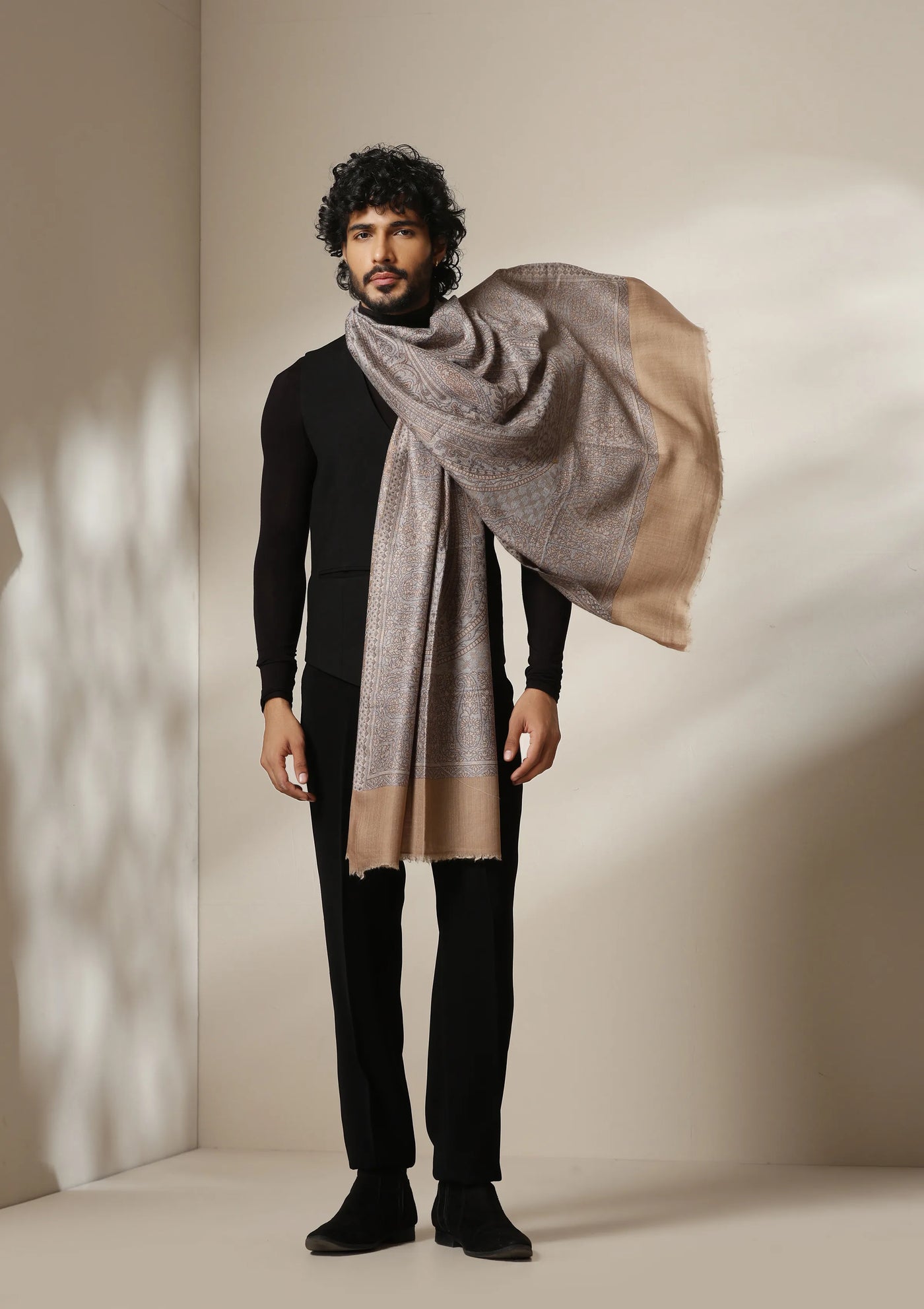 Dusala Mocha Maze Pashmina blend Stole for Men & Women