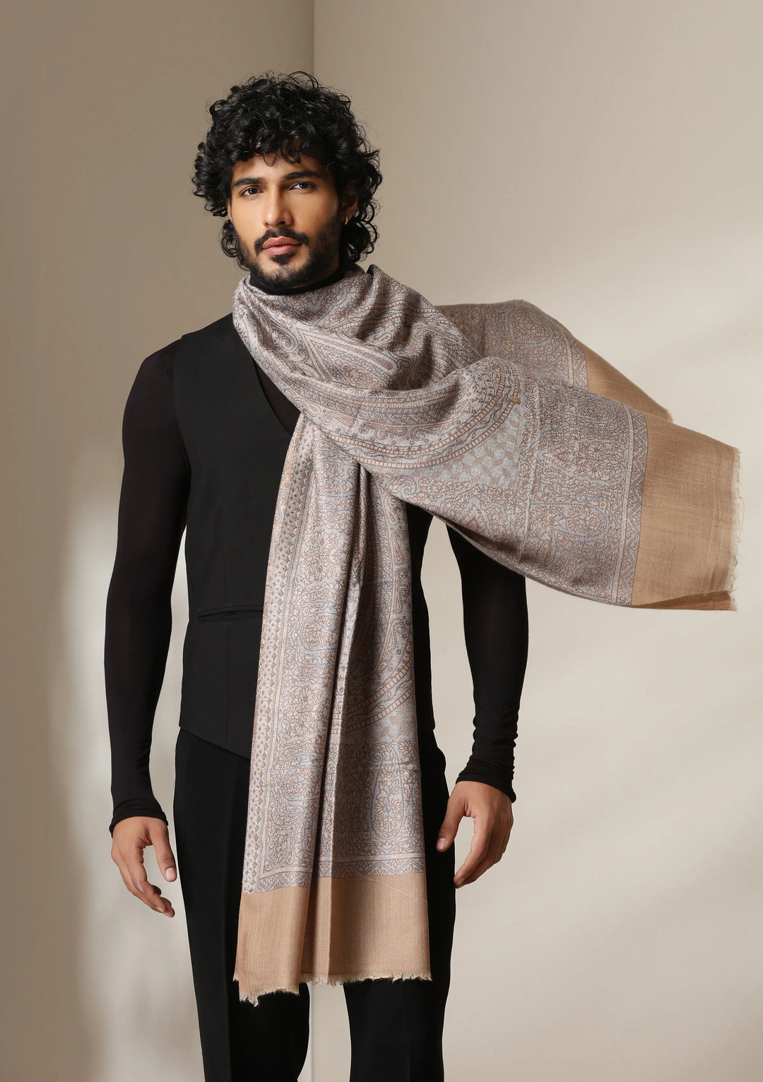 Dusala Mocha Maze Pashmina blend Stole for Men &amp; Women