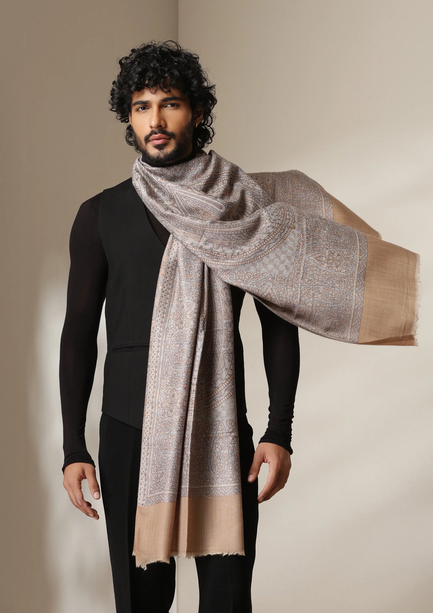 Dusala Mocha Maze Pashmina blend Stole for Men & Women