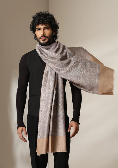 Dusala Mocha Maze Pashmina blend Stole for Men & Women