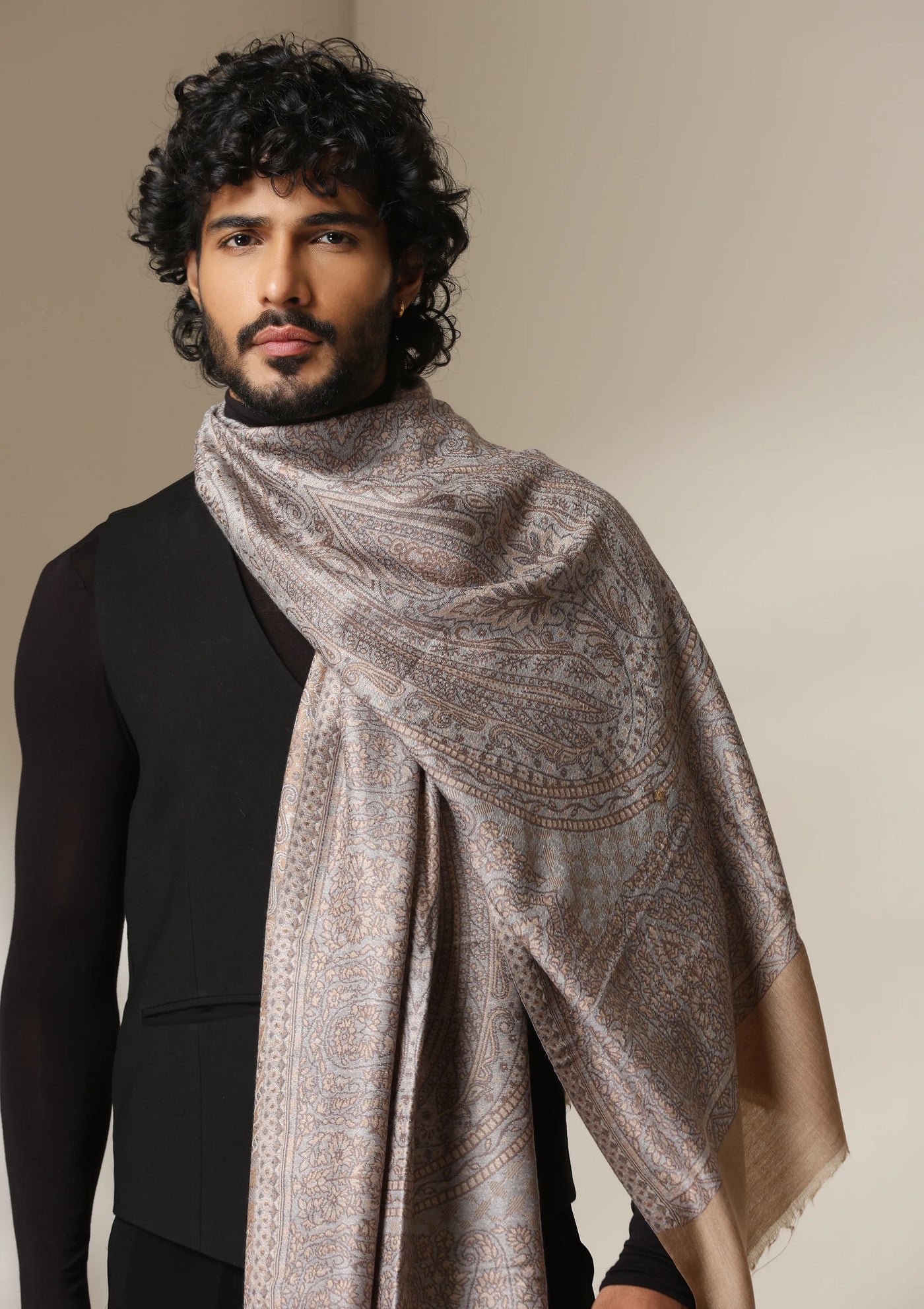 Dusala Mocha Maze Pashmina blend Stole for Men & Women