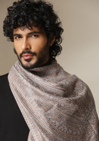 Dusala Mocha Maze Pashmina blend Stole for Men & Women
