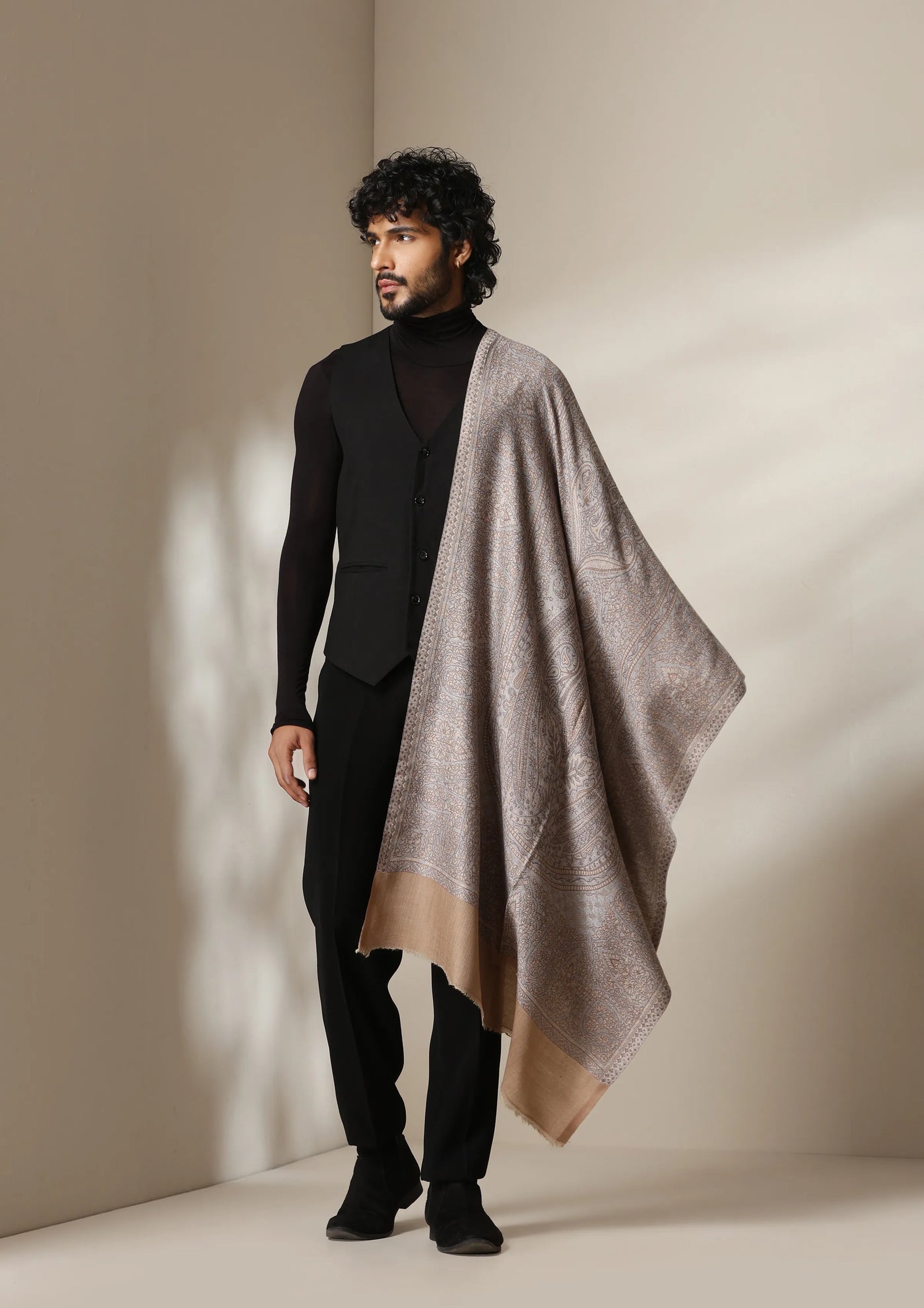 Dusala Mocha Maze Pashmina blend Stole for Men & Women